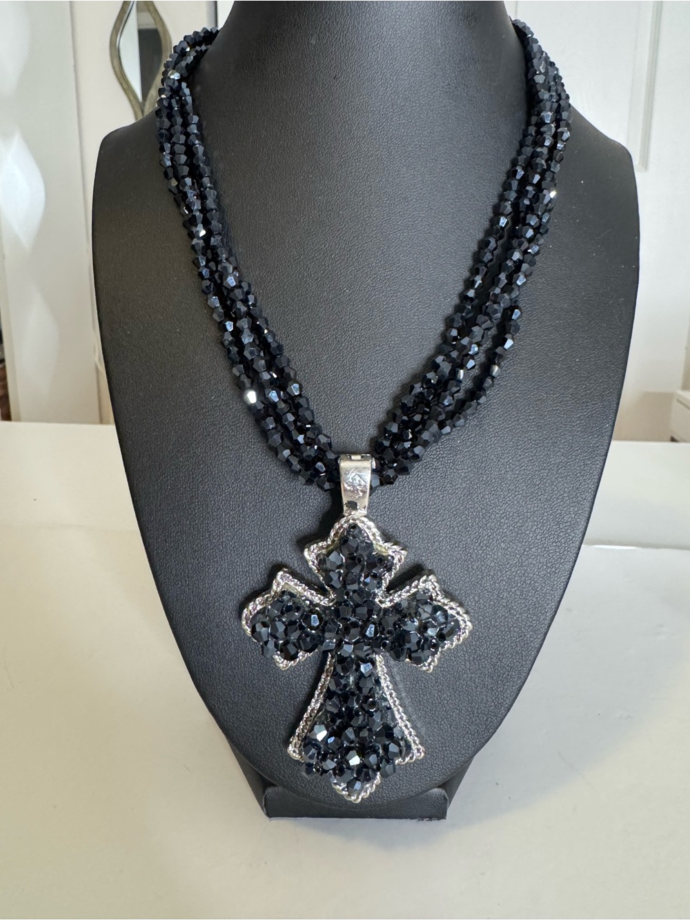 Black Crystal Cross Necklace - Designer Style
